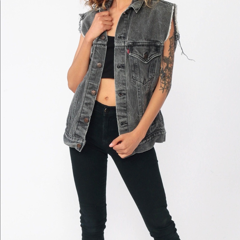 Levi’s Dark Grey Black Distressed Jean Denim Vest